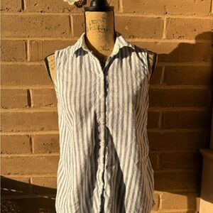 Blue and White Striped Sleeveless Shirt